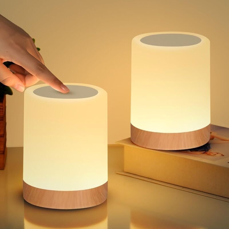 2er-Set USB-wiederaufladbare Touch-Nachttischlampen (2025), kabellos, dimmbar, 4 Helligkeitsstufen, warmes Licht