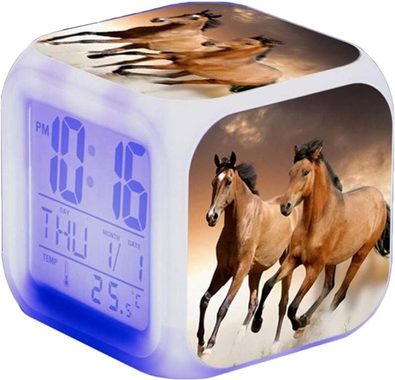 Réveil Cheval - led - Alarme Animale - avec lumière - Brillant dans la Nuit - pour Enfants et Adultes - Cadeaux d'annive...