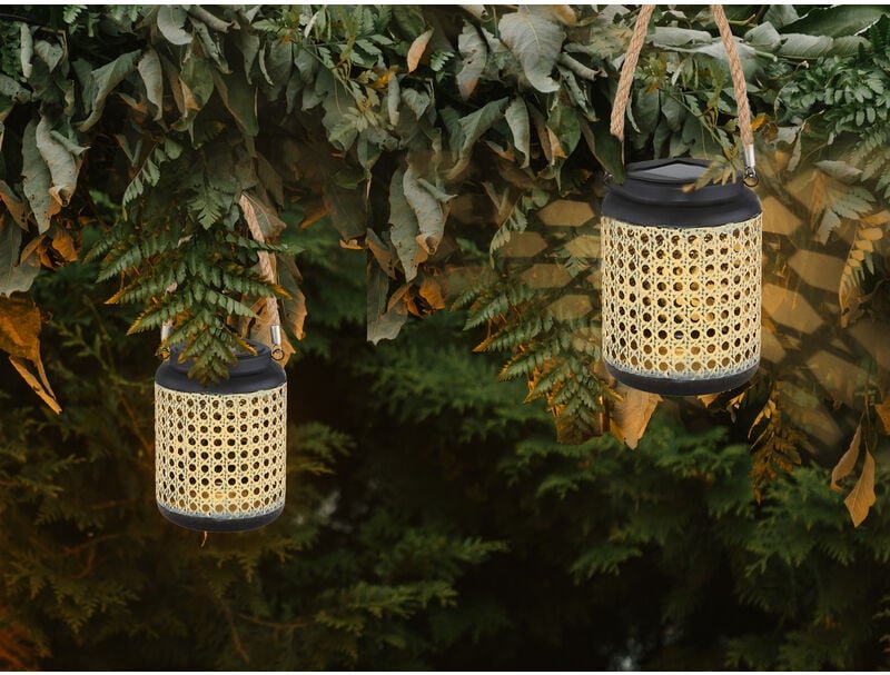 Meinewunschleuchte - Solarlaternen 2er set Metall Rattanoptik, hängend oder stehend, Höhe 30cm