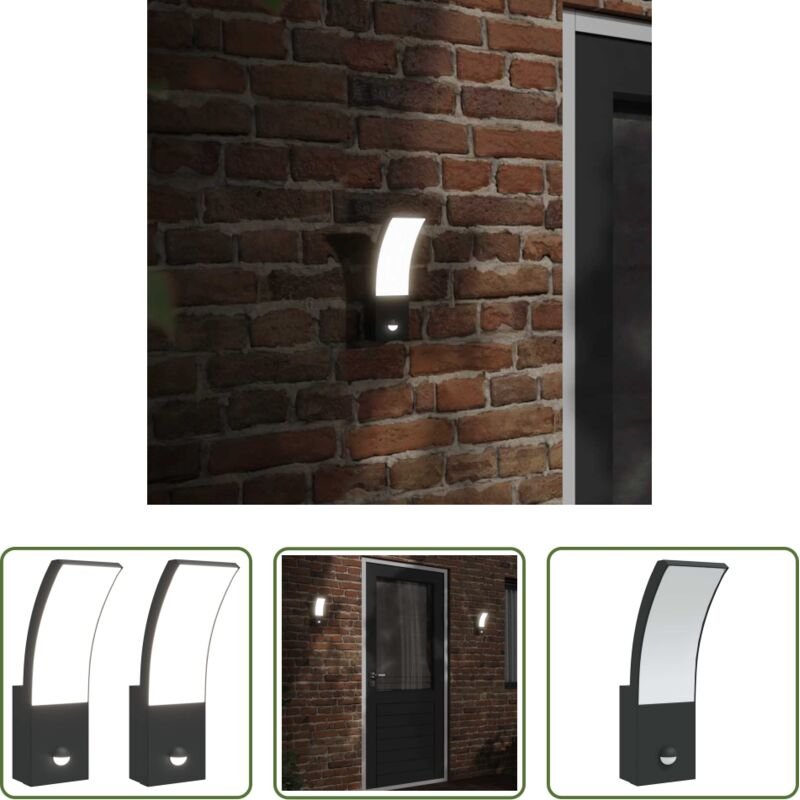 vidaXL Außenbeleuchtung - LED-Außenwandleuchten mit Sensor 2 Stk. Schwarz Aludruckguss