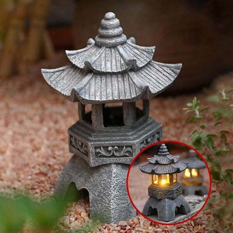 CHOYCLIT Solarlaterne, solarbetriebene Pagodenlaternenstatuen, Gartenornamente im japanischen Stil mit Pagodenlicht, dek...
