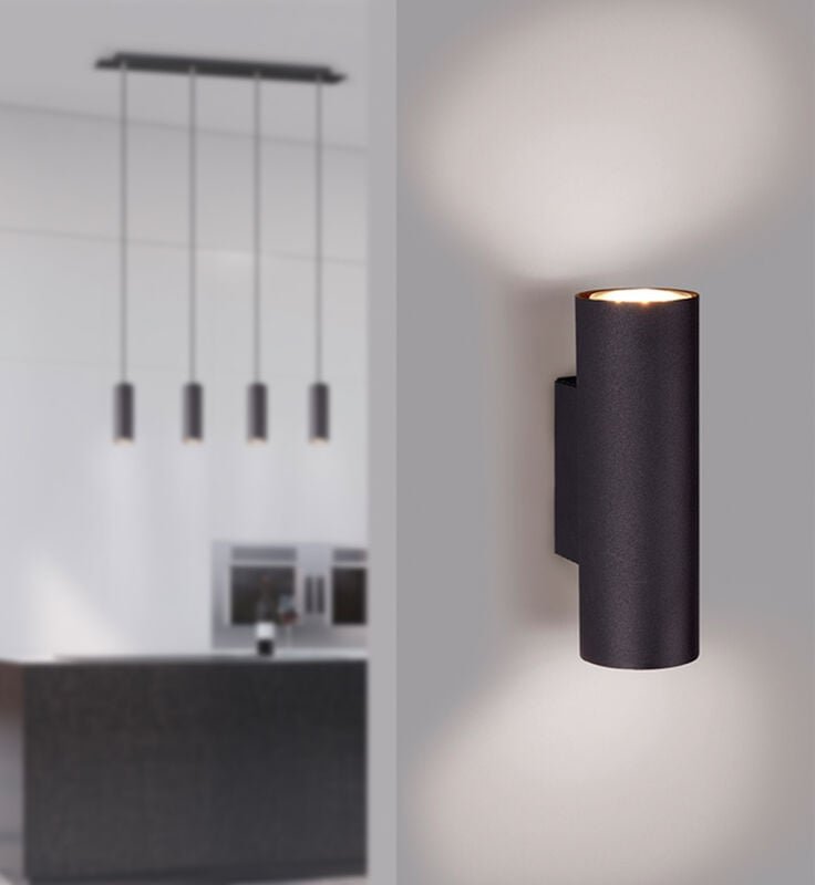 Meinewunschleuchte - Dimmbare led Up & Down Innenwandleuchte aus schwarz mattem Metall, Höhe 18cm