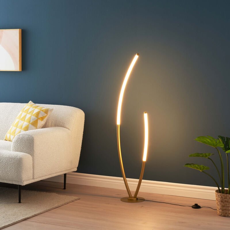 Goldene Design LED-Stehlampe mit zwei Bögen dimmbar - Moa
