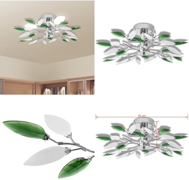 Thumbnail - Vidaxl - Deckenleuchte Weiße & Grüne Acrylglas-Blätter 3 × E14-Lampen - Deckenleuchte - Deckenleuchten - Home & Living -...