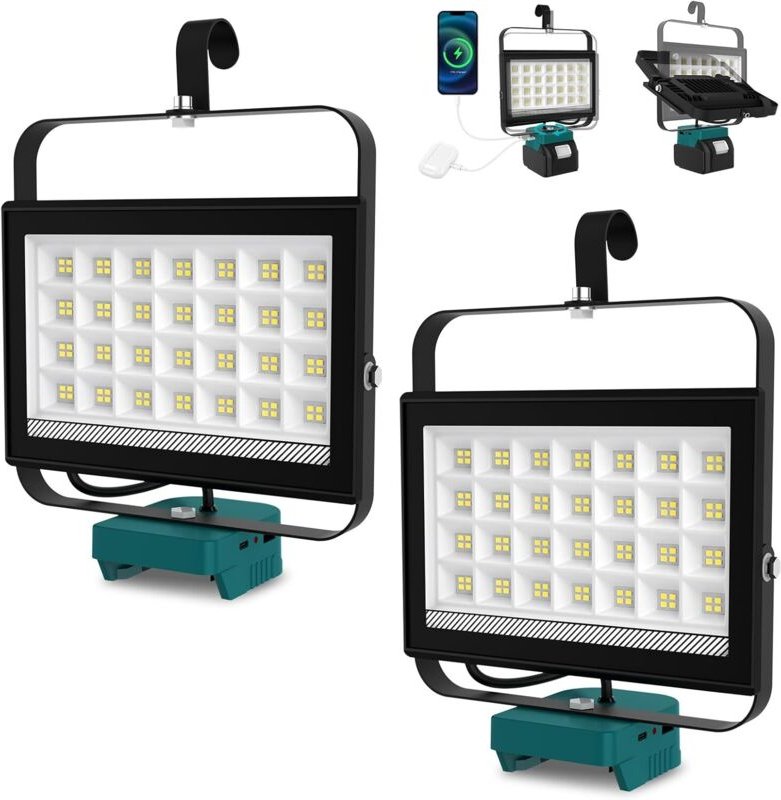 Makita 18V Akku-Arbeitsleuchte, T-SUNUS 100W wiederaufladbarer LED-Flutlichtstrahler, tragbare Arbeitsleuchte, 2 Modi mi...