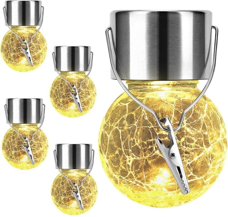 4 Stück Solar-Hängeleuchten für den Außenbereich, wasserdichte, solarbetriebene Crackle-Glaskugeln zum Aufhängen am Baum...