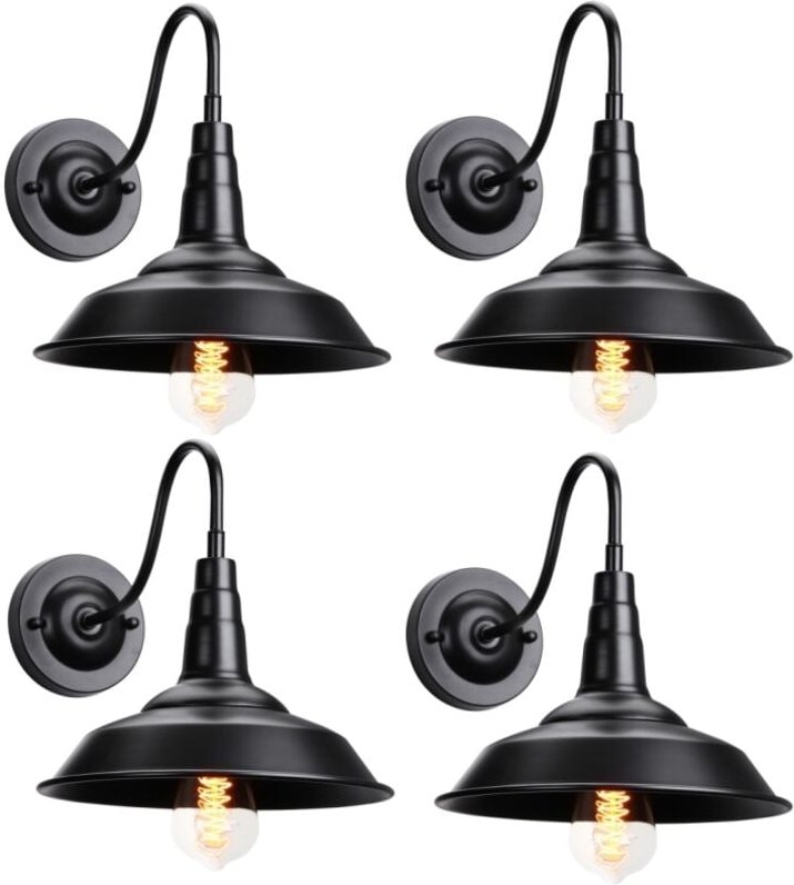 4 Stücke Industrielle Wandleuchte Vintage Wandlampe Innen Deckenleuchte E27 Lampe Wand Schwarz Ø26cm
