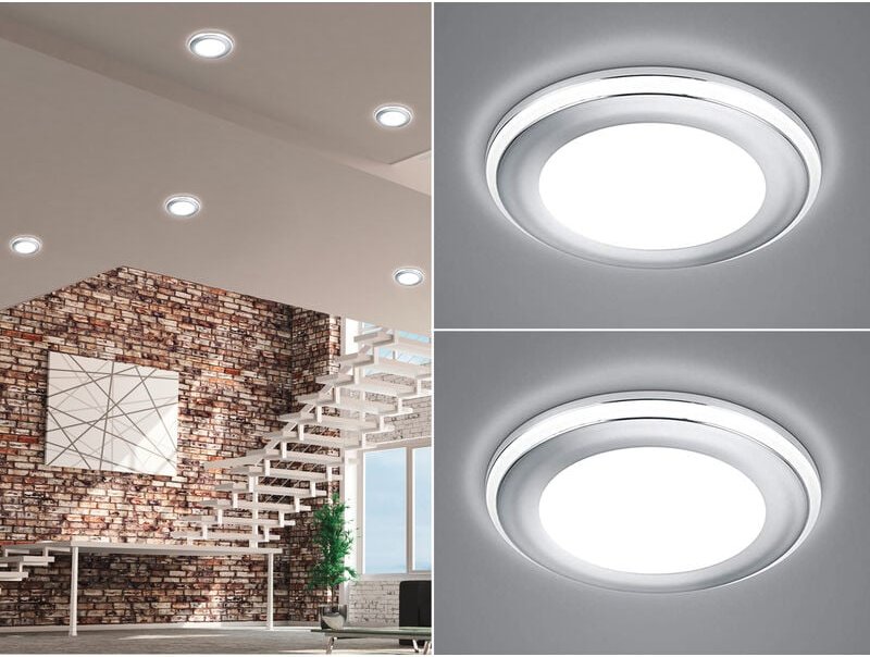 Runder LED Deckeneinbaustrahler 2er Set in Silber Chromfarben Ø 14,8cm