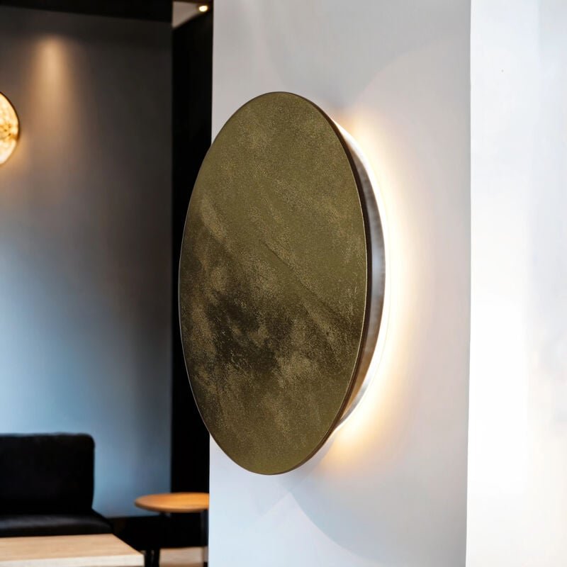Licht-erlebnisse - led Wandleuchte Holz Metall 3000 k warmweiß 160 lm d: 35 cm rund in Gold Modern