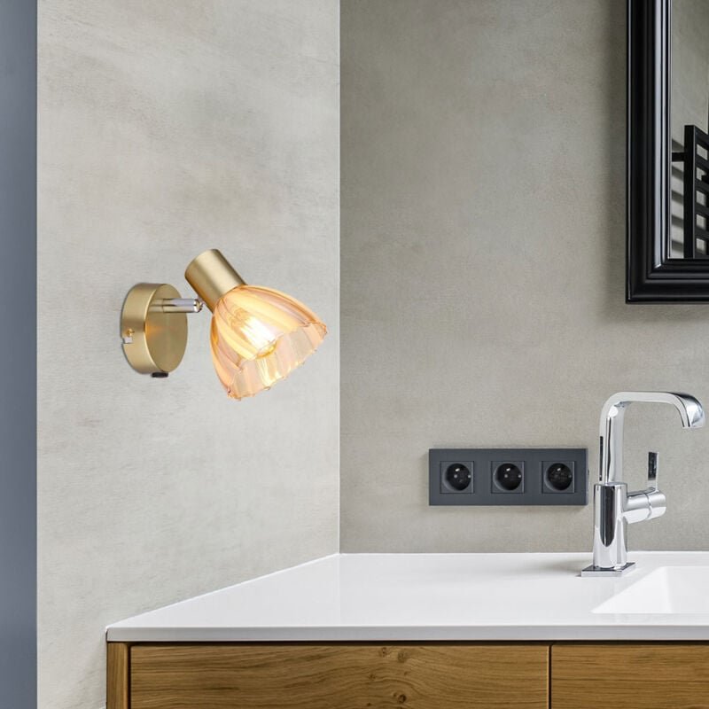 Wandleuchte Wandlampe Esszimmerleuchte messing 1 flammig amber Spot verstellbar