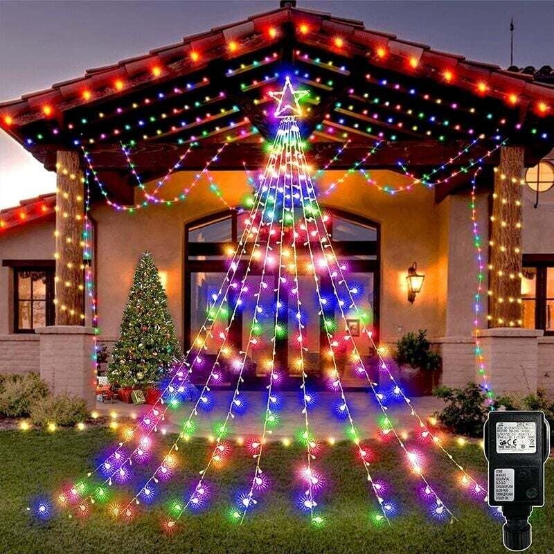 Stern-Weihnachtslicht-Girlande, 198 LEDs, 2 m, leuchtender Weihnachtsbaum, 8 Modi, IP44, für draußen, drinnen, Hochzeit,...