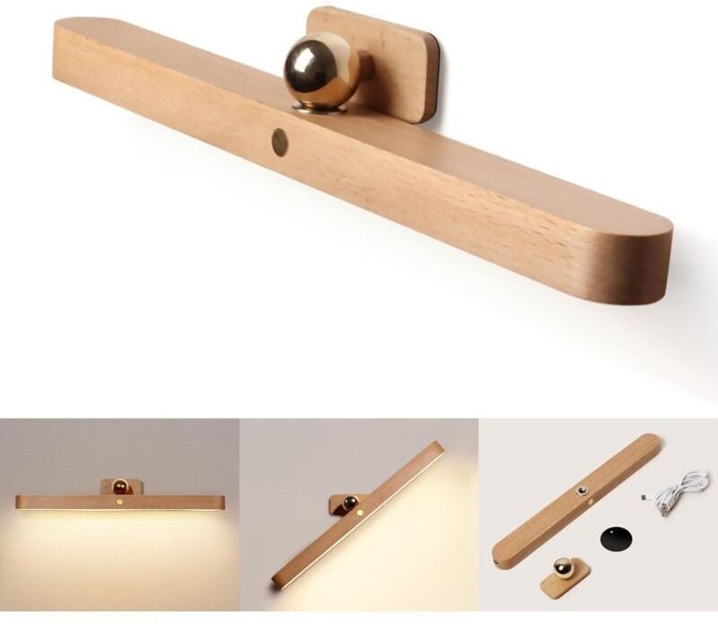 LED-Badezimmerspiegelleuchte, 30 cm große Wandleuchte aus Holz mit magnetischem Design, 4000 k dimmbare Spiegellampe, wi...