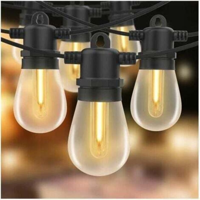 15 m lange LED-Lichterkette für den Außenbereich mit 15 E27 S14-Glühbirnen, wasserdicht (IP44) für Garten, Hof, Terrasse...