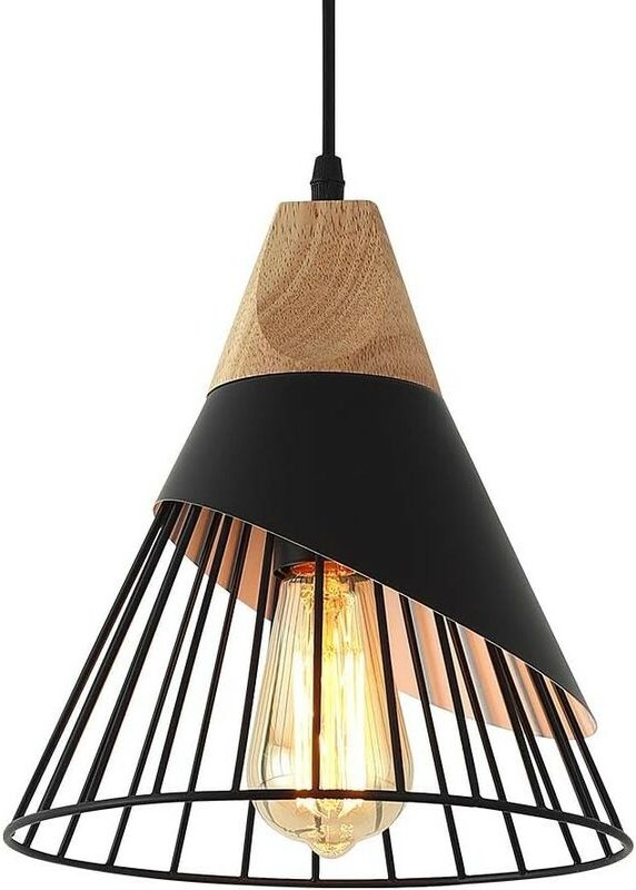Vintage-Pendelleuchte, industrielle Deckenleuchte im Holz-Metall-Design in schwarzen Pendelleuchten