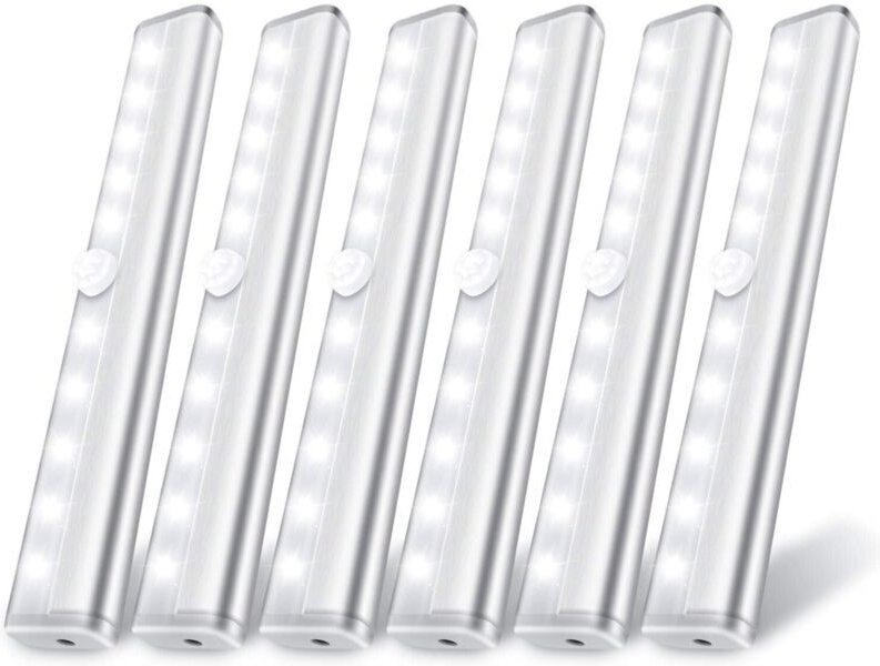 Vtizikl Lot de 6 lampes de placard à détecteur de mouvement, 10 lumières LED à détecteur de mouvement, à coller n'import...