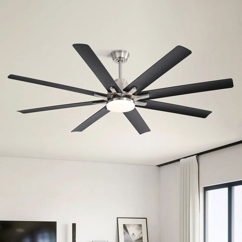 Smart LED-Deckenventilator 167,5 cm, Modern, für Innen- und Außenbereich, mit Fernbedienung und App – Nickel gebürstet -...