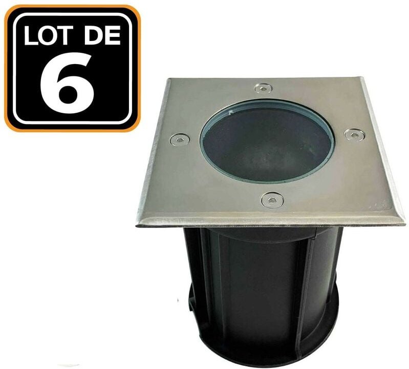6er- Quadratische Bodeneinbaustrahler inox 304 für GU10