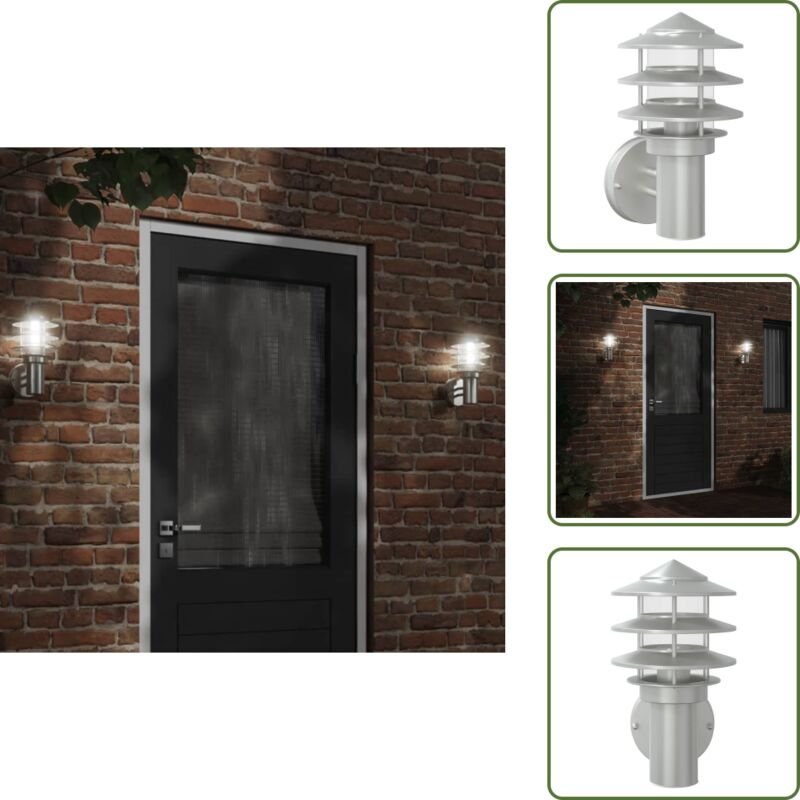 The Living Store - Außenwandleuchte Silbern Edelstahl - Outdoor-Beleuchtung - Wandleuchte - Gartenleuchte - Edelstahlleu...