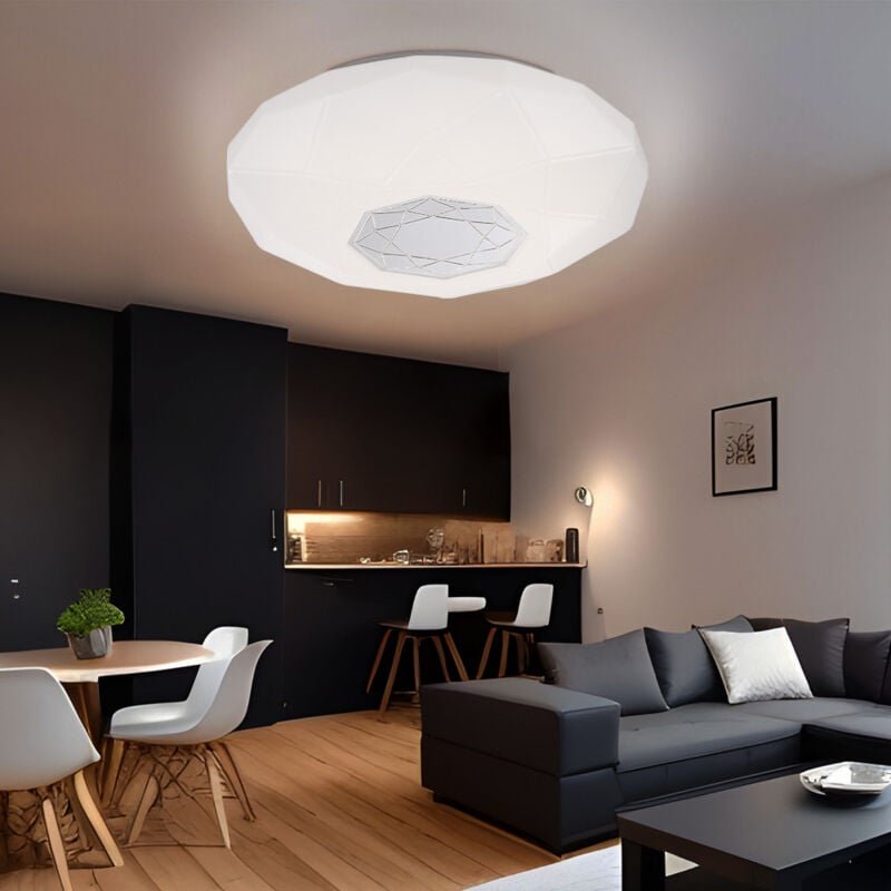 Deckenleuchte Deckenlampe Wohnzimmerlampe Esszimmerleuchte Schlafzimmerlampe, Dekor verspiegelt weiß, 1x led 21W 1830Lm ...