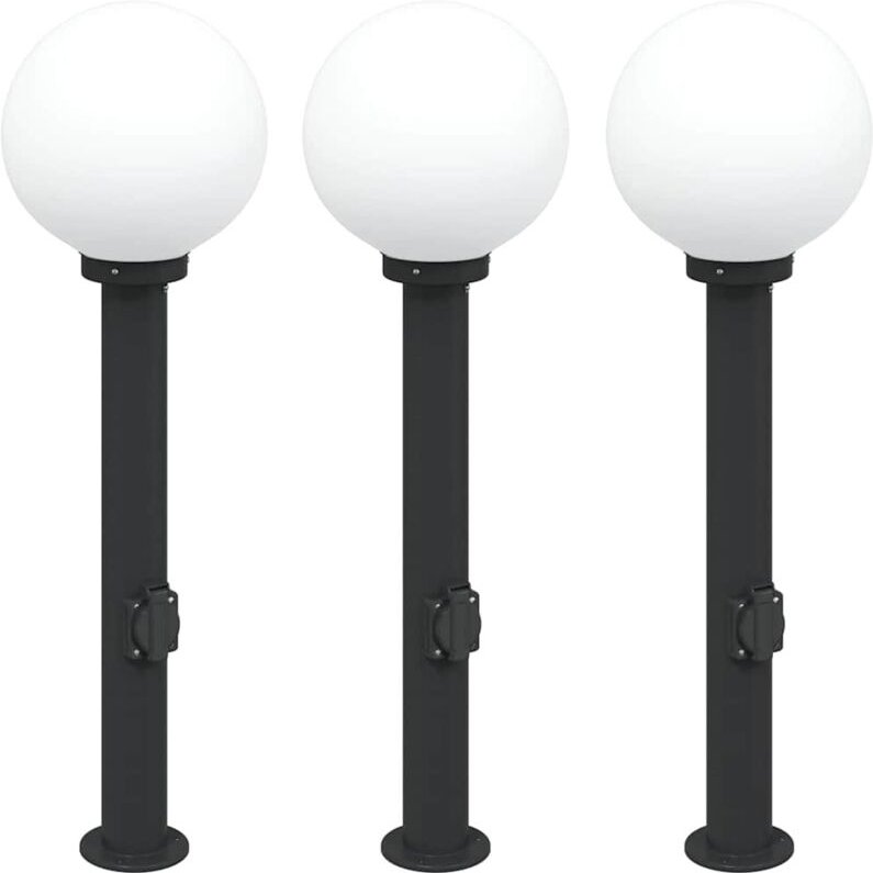 Pollerleuchten mit Steckdose 3 Stk. 80 cm Schwarz IP44 vidaXL