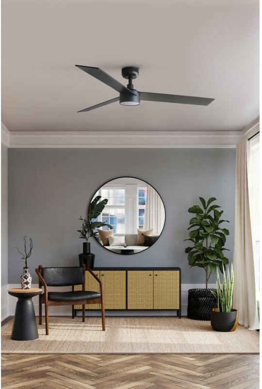 Faro Rudder Großer Deckenventilator mit 3 Flügeln, Mattschwarz, Walnuss, mit Licht 2700 – 4000 – 6500 k, Tuya Smart Syst...