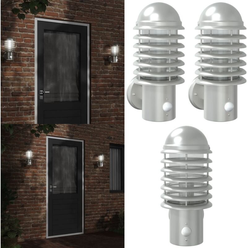 Außenwandleuchten mit Bewegungsmelder 2 Stk. Silbern Edelstahl - Outdoorbeleuchtung - Gartenbeleuchtung - Wandleuchte - ...