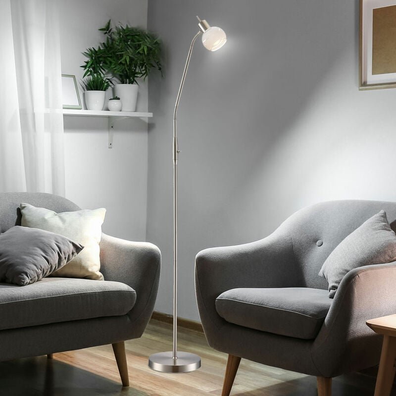 Verstellbare Stehlampe led Eckenstehlampe led Stehleuchte Modern, Glas Metall, Flexo Kippschalter, led 5W 320Lm warmweiß...
