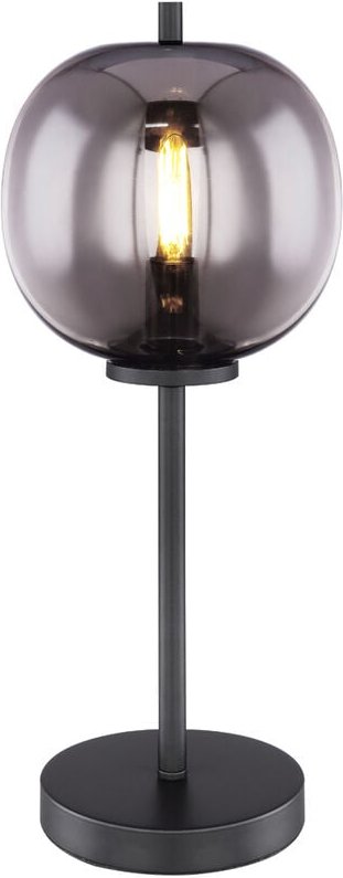 Led Tischlampe mit Rauchglas Lampenschirm Metall Schwarz, Höhe 45cm