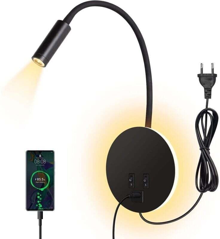 3W+8W LED-Schwanenhals-Leselampe, Wandleuchte, Nachttischlampe, Wandleuchte mit Schalter