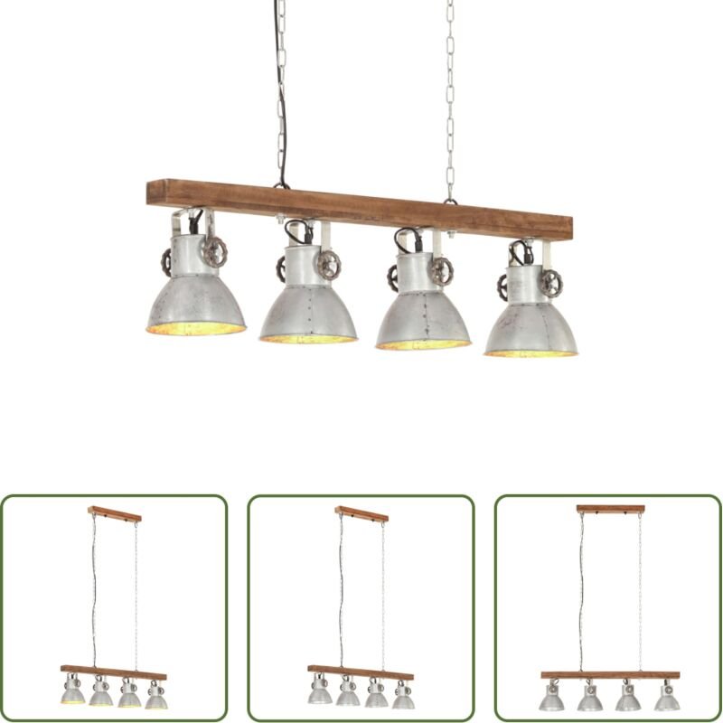 vidaXL Deckenlampe Industriestil Silbern E27 Mangoholz
