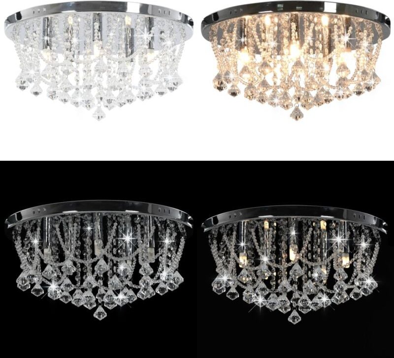 Vidaxl - Deckenleuchte mit Kristallperlen Silbern Rund 4x G9 Glühbirnen - Dekorleuchte - Kristallpendel - Deckenleuchte ...