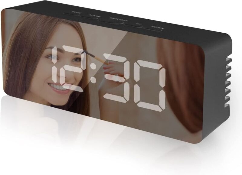 Nachttischwecker, digitaler Wecker, 5,8"-LED-Anzeige, elektronischer Digitalwecker, Spiegelwecker, 2 Helligkeitsstufen (...