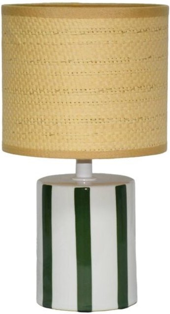 sweeek - Indoor-Tischlampe Keramik Lampenschirm mit Rattanoptik H 28 cm