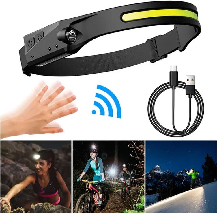 LED-Stirnlampe mit Bewegungssensor IPX4 USB-C 1200 mAh Schwarz