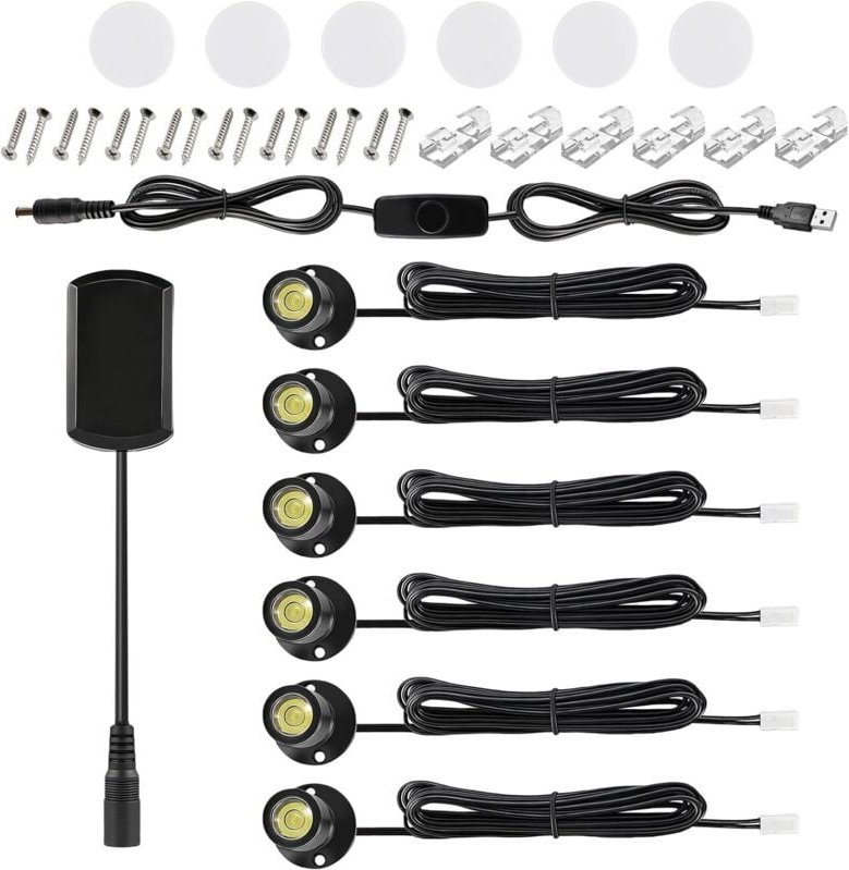 6PCS 360° Schwenkbar Aluminium Spotlight, 5V 1W Mini LED Spot Licht, USB-Dimmbarer LED-Strahler für Zuhause, Hotel, Schm...