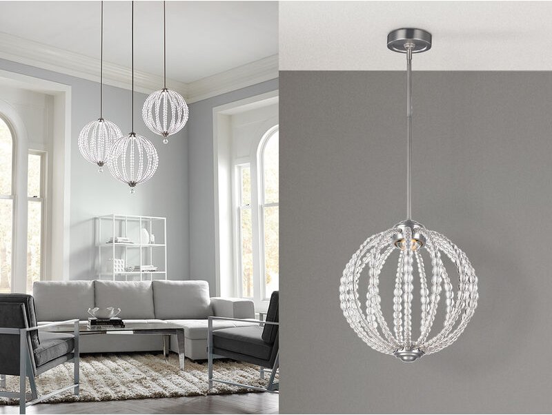 Led Designer Pendelleuchte oberlin Kugel mit Perlen aus Kristallglas, ø 35cm