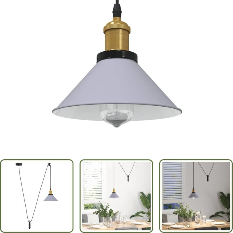 Vintage-Design - Pendelleuchte Höhenverstellbar E27 Grau Glänzend Ø 22 cm Metall