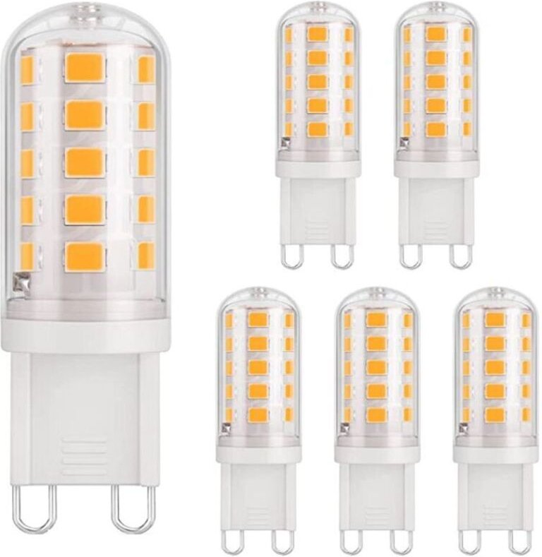 6 G9-LED-Lampen, 3 W (entspricht 40 W), 430 lm, 3000 K, 220–240 V, CRI 85, energiesparend, Standard-Keramiksockel, weiße...