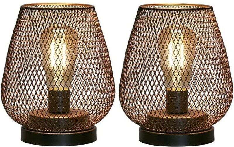 Designer-Nachttischlampe, batteriebetriebene Tischlampen für den Außenbereich, Set mit 2 Tischlampen mit Metallkäfig, ka...