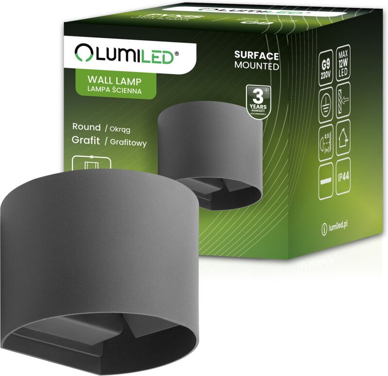 Gartenwandleuchte LED G9, verstellbar, runder oberer und unterer Teil, Graphit, PYXIS LUMILED