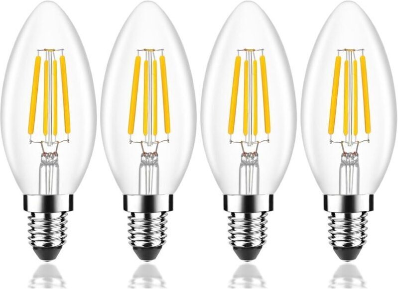 4er-Pack klassische E14-LED-Lampen, entspricht 4 W, Kerzenform, warmweißes Licht (2700 K), Wechselstrom 220–240 V [Energ...