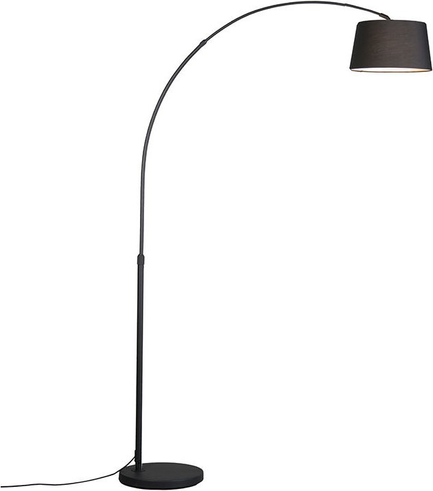 Moderne Bogenlampe schwarz mit schwarzem Stoffschirm - Arc Basic