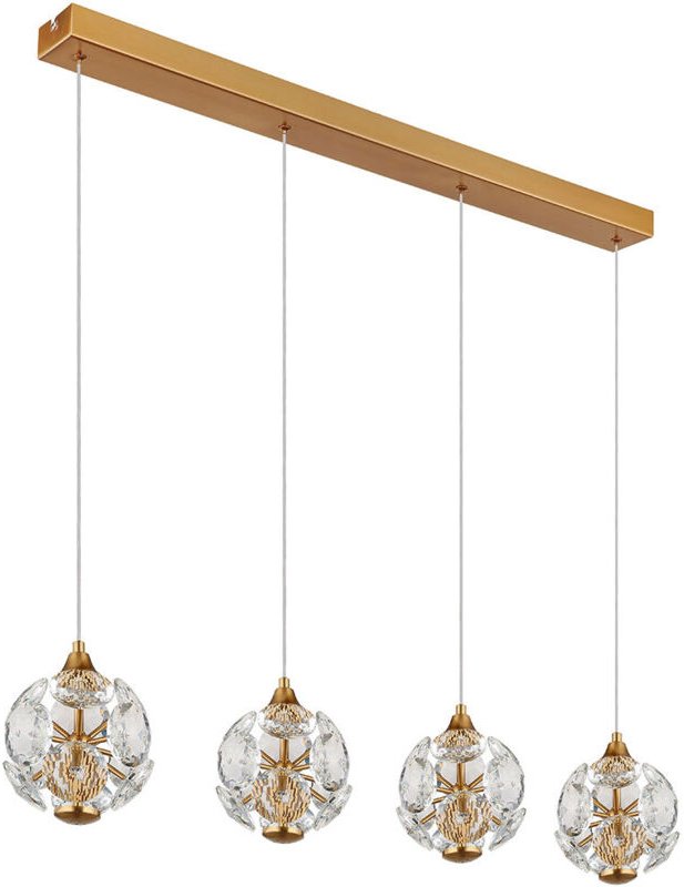 LED Hängeleuchte Pendelleuchte Deckenleuchte Metall goldfarben K9 Kristalle 4 flammig LED 15 x 93 x 150 cm, Wohnzimmer E...