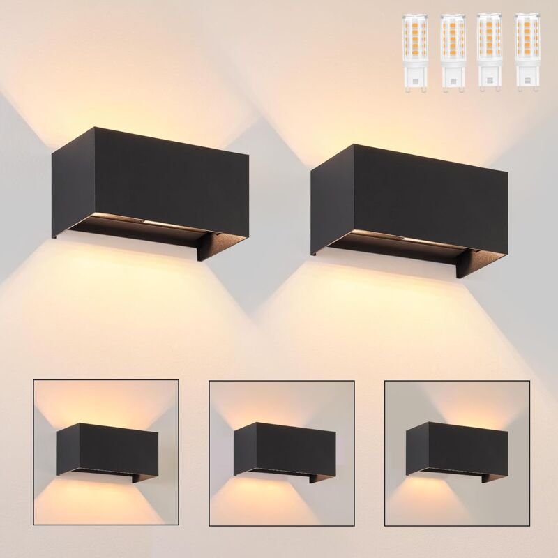 Led Wandleuchte Innen Wandlampe - 2ER Außenwandleuchten Schwarz Wandbeleuchtung Aussen Aussenlampe Up Down IP65 Außenlam...