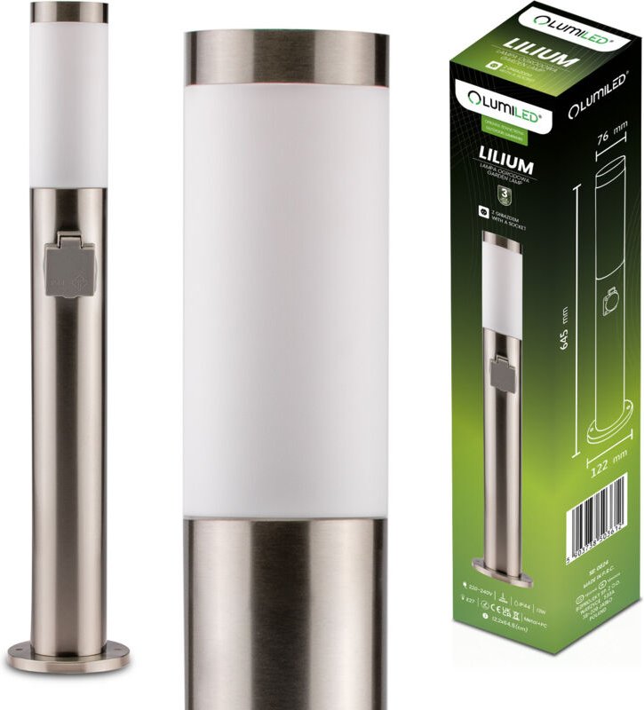 Lilium LUMILED E27 Edelstahl-Gartenleuchte, 65 cm, mit 230-V-Fassung