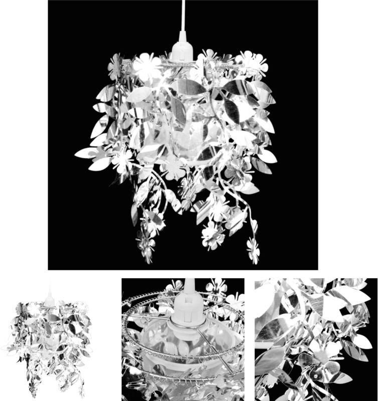 Blätter Pailletten Anhänger Kronlampe Silbern - Kronleuchter - Silber