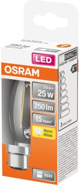 LED Flamme Klar Filament 2,5 W B22 Warm Weiß Box 1 - Osram