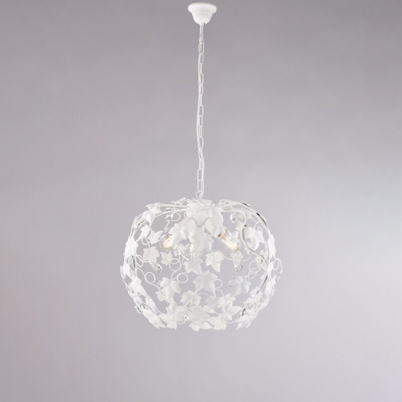 Schäbiger weißer Eisenkronleuchter mit Strass drei Lichter 50x h45 cm Efeu