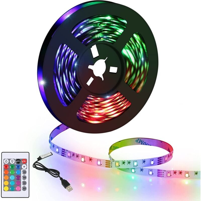 Goeco - LED-Band 5M, led Zimmer rgb Leuchtend Flexibel, LED-Streifen Mehrfarbiges LED-Licht mit Fernbedienung für Schlaf...