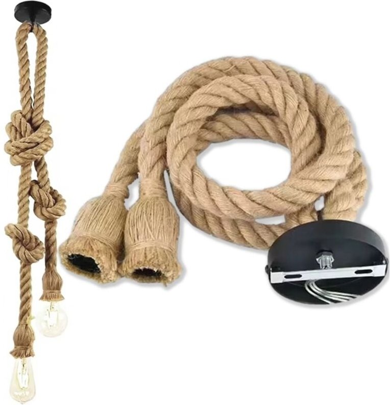 Dekorative Deckenleuchte mit doppelter Juteschnur, E27, Loft-Boho-Stil